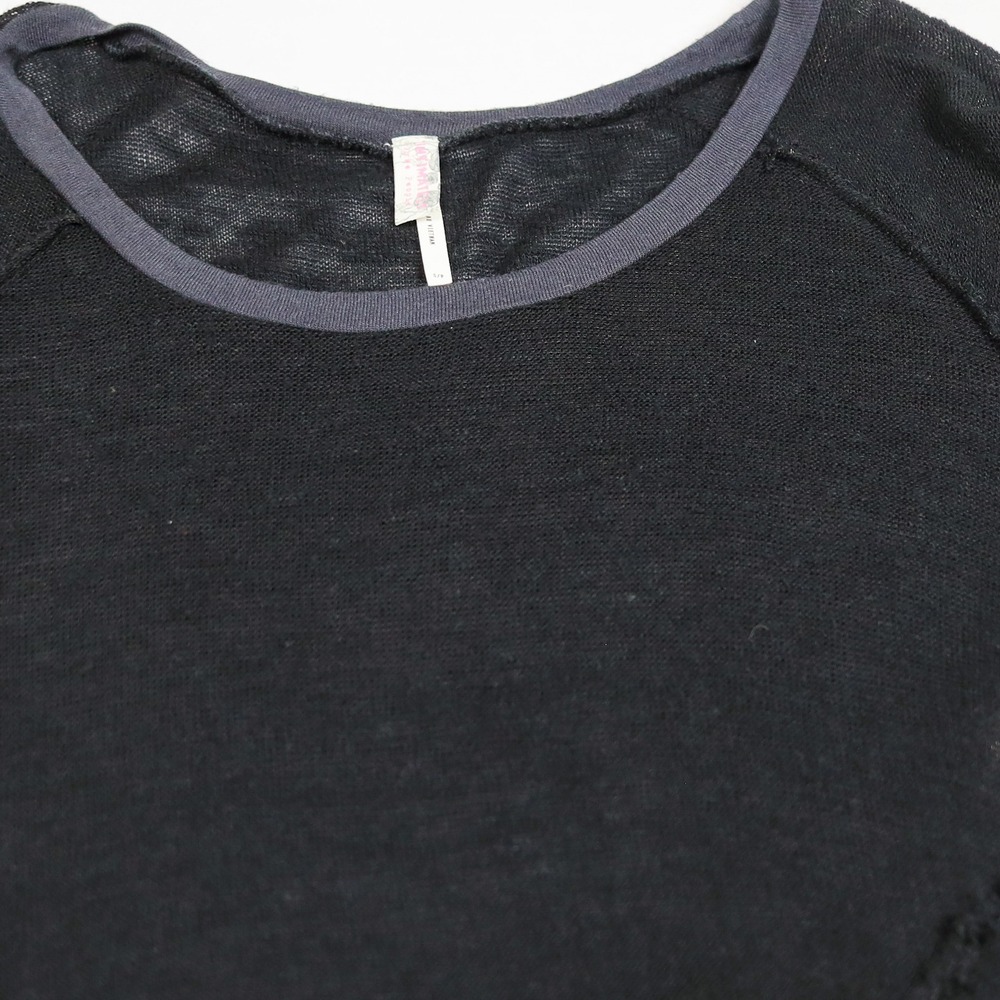 Intimately Free People Tunic Women S Black Sheer Whimsigoth Raw Seam 3/4 Sleeve - Picture 5 of 11
